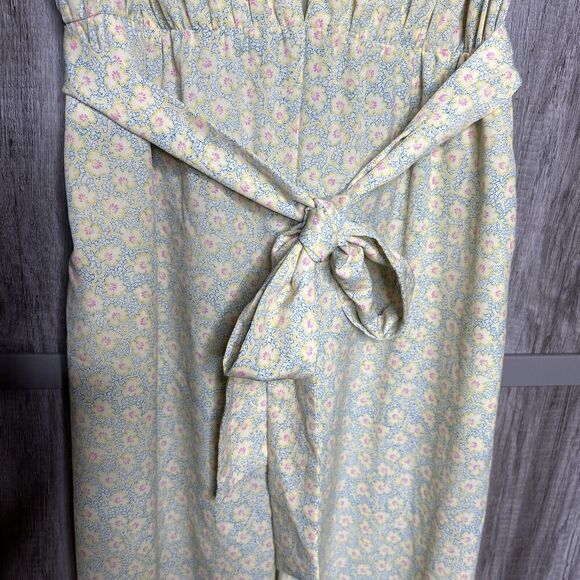 Derek Lam Jumpsuit Deep V Neckline Sleeveless Yellow Floral Print Wide Leg Sz 48 - Picture 7 of 15